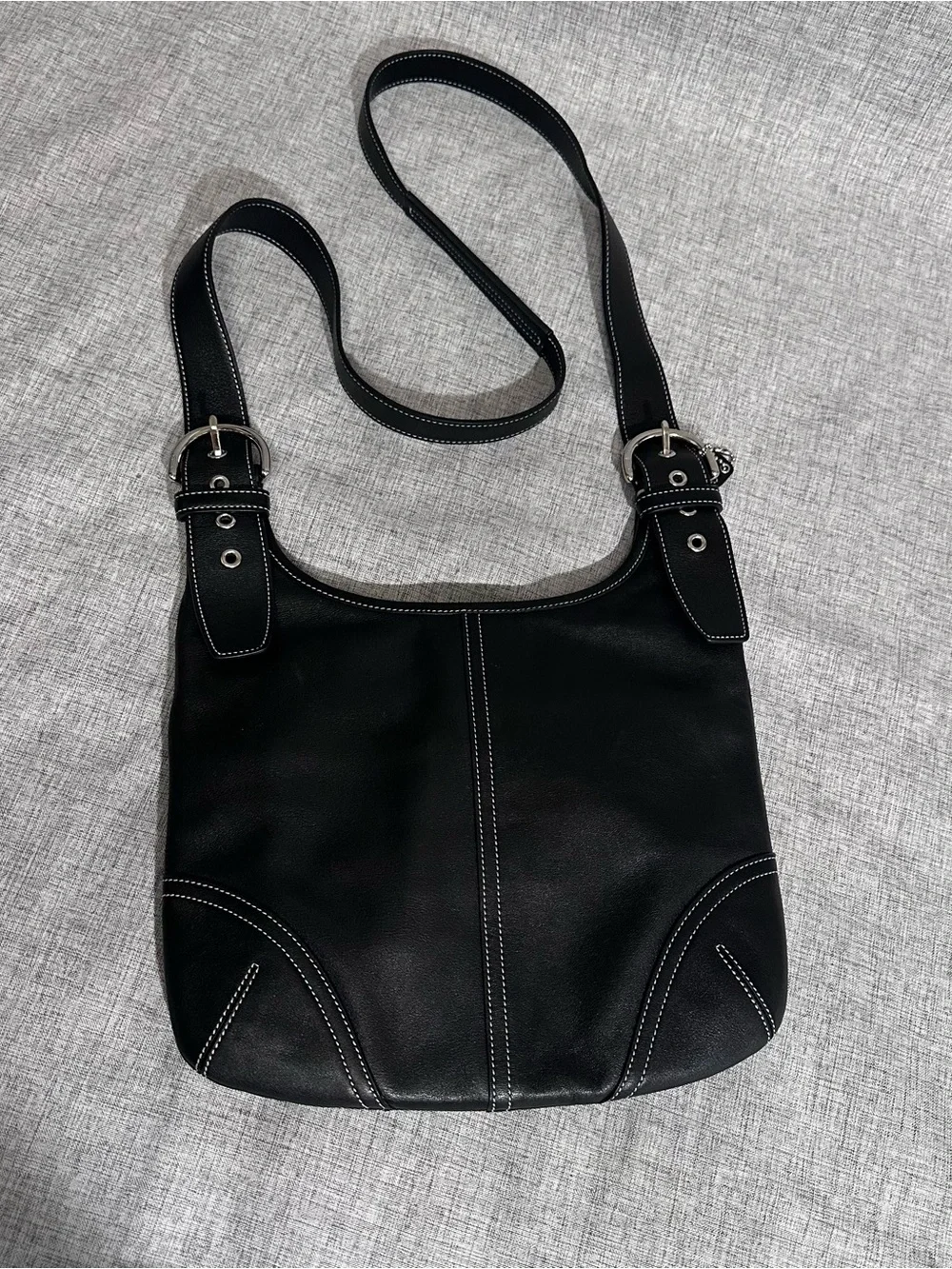 Coach Black Crossbody Bag with White Contrast Stitching